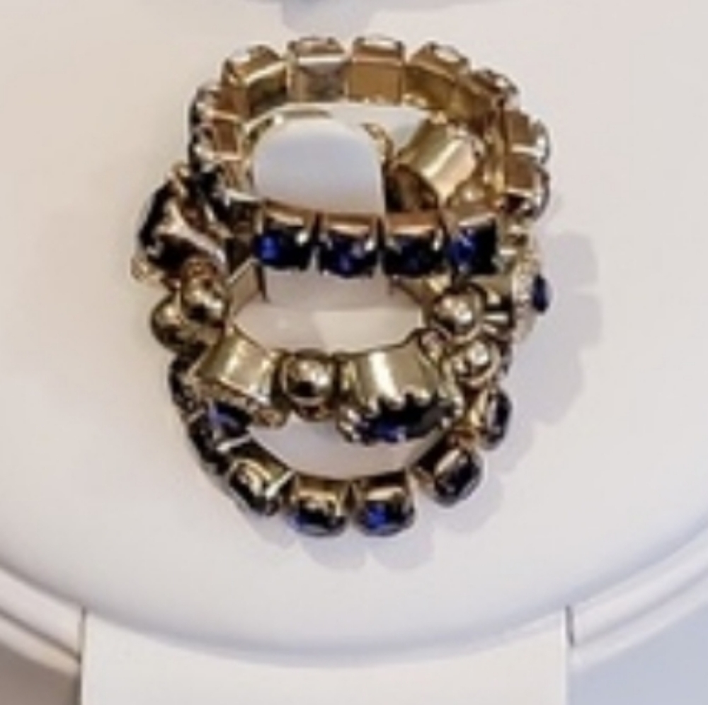 Gold blue 3 layers stretch rings